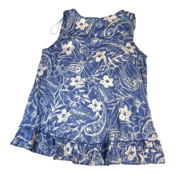 Ninety Clothing Co Blue Floral Sleeveless Blouse Tank Shirt Top Ruffle Medium NW - Picture 5 of 5